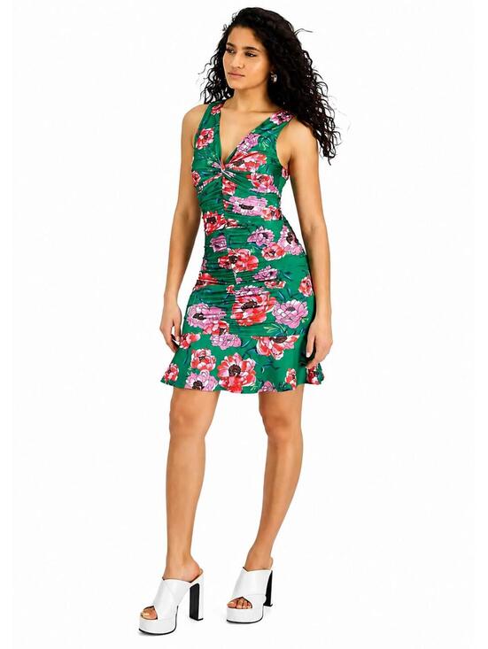 Guess Dresses & Skirts - NWT GUESS Green Floral Ruched Sleeveless Mini Dress Size 6